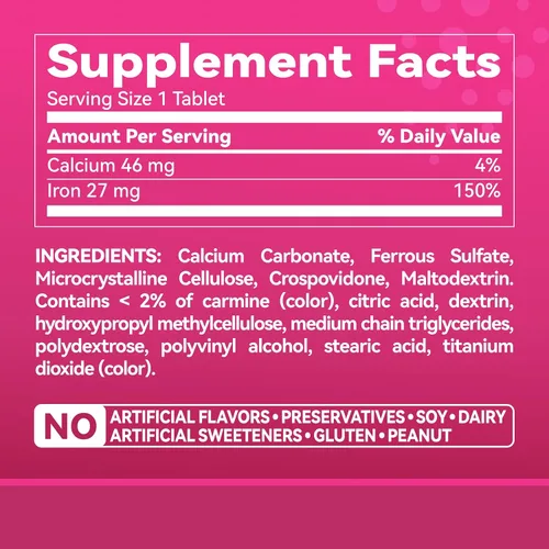 Miniatura 8 de Inner Brightness Suplemento de hierro, suplemento de hierro de 27 mg para mujeres, 100 tabletas, suministro para 100 días, diario para adultos