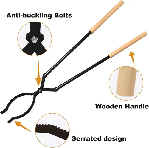 Miniatura 3 de Pinzas para Leña de Servicio Pesado – Pinzas Grandes para Chimenea de 42" Agarrador de Troncos con Forma de Tijera Serrada, Pinzas Portátiles