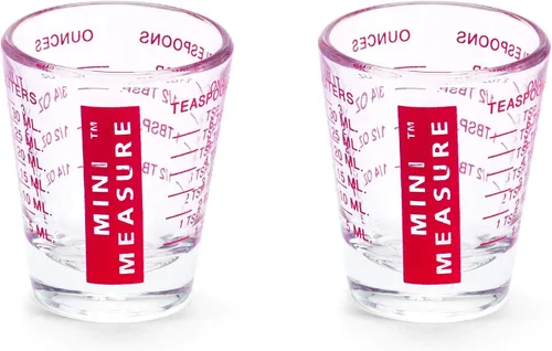 Miniatura 25 de Kolder Medida Mini de Vidrio Pesado, 20 Mediciones Incrementales Vaso de Chupito Medidor Multiusos para Líquido y Seco, Negro, Juego de 2