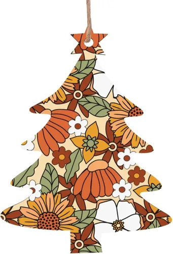 Miniatura 10 de 70s Retro Floral Flower Wooden Christmas Ornaments with Twines Holiday Hanging Decorations Angel Shapes Wood Slice Ornaments for Christmas Tree