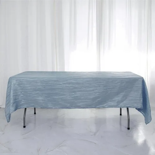 Tableclothsfactory Mantel rectangular de tafetán arrugado de acordeón azul polvoriento, de 60 x 102 pulgadas, perfecto para ceremonias de boda,