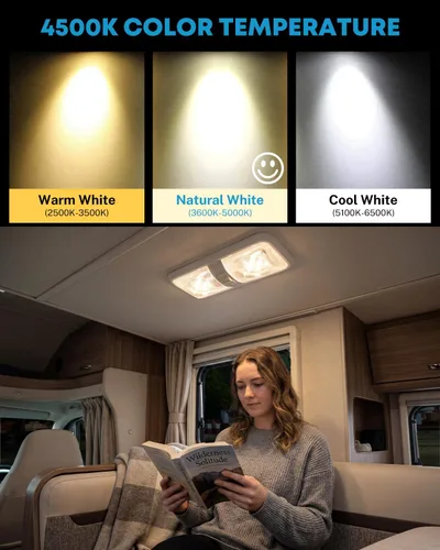 Miniatura 3 de Kohree RV LED Ceiling Lights Interior, 12V DC Double Dome Light Fixture for Camper Trailer Boat - 5 Pack, 600 Lumens, 4000K Natural White, 3-Way