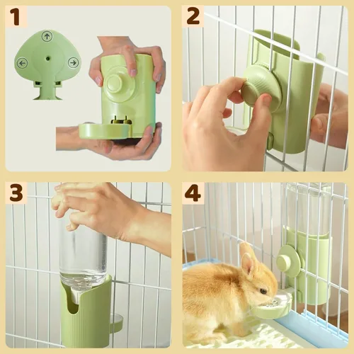 Miniatura 5 de Botella de agua para conejo, 600ml/20.3 fl oz dispensador de agua colgante alimentador jaula cajón conejera conejito cachorro gato chinchilla hurón