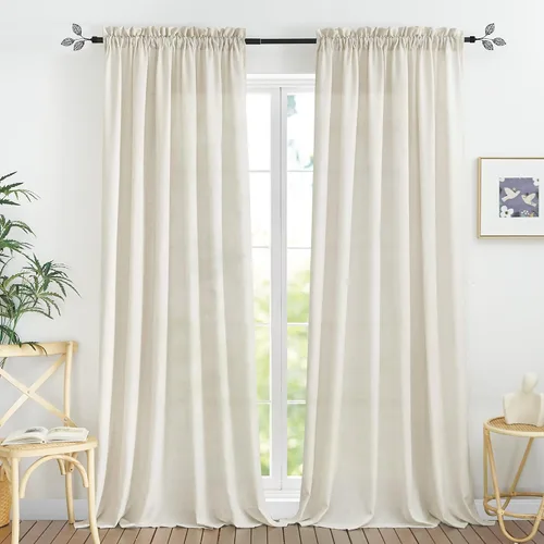 Miniatura 9 de RYB HOME - Cortinas de lino natural de 36 pulgadas de largo, juego de 2 paneles - Cortinas tejidas de lino suaves y transpirables, cortinas ligeras