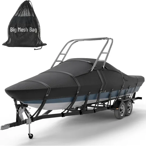 Miniatura 10 de Cubierta para Barco de Torre de Esquí y Wakeboard 900D 100% Impermeable, Resistente a Desgarros, Remolcable de Tamaño Completo para Barcos con Gris