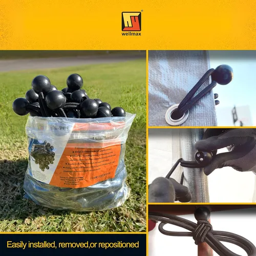 Miniatura 3 de Wellmax - Paquete de 100 cuerdas elásticas de bolas de 6 pulgadas – Resistentes, versátiles y construidas para durar, ideales para camping, amarres