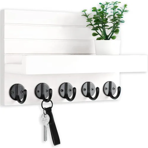 Miniatura 10 de Lwenki - Soporte de llaves para pared, llavero decorativo y soporte para correo con estante, tiene ganchos grandes para bolsos, abrigos, paraguas