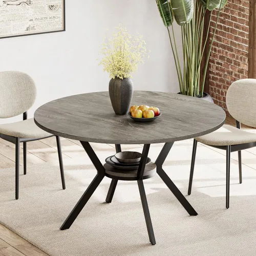Miniatura 16 de Mesas redondas de cocina para 2-4, mesas de comedor pequeñas de 31.5 pulgadas con almacenamiento, mesa de comedor circular de madera rústica