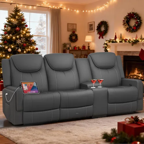 Miniatura 17 de Dresegmt Sofá reclinable, 2 vías multifunción manual de 3 plazas con portavasos, almacenamiento y puertos USB, moderno sofá multifuncional, sofá