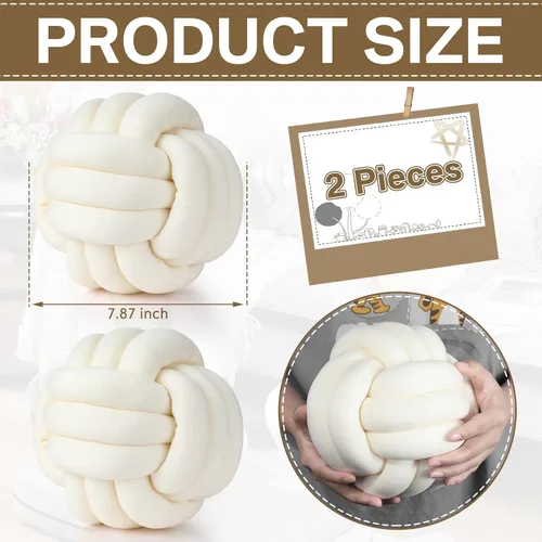 Miniatura 2 de Namalu 2 piezas de almohada bola de nudo suave, cojines decorativos redondos anudados, almohadas de bola rellenas hechas a mano para dormitorio