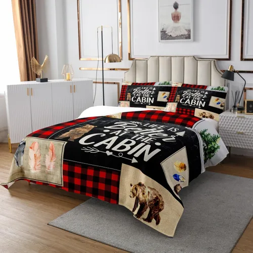 Miniatura 2 de Manfei Colcha rústica de cabaña para niños, tamaño individual, juego de 2 piezas para decoración de habitación de niños, colcha acolchada