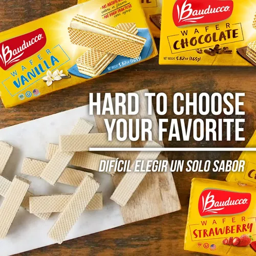 Miniatura 3 de Bauducco Galletas de oblea, enriquecidas con chocolate, vainilla y fresa, deliciosas y crujientes obleas - 3 capas cremosas - Ideal para aperitivos