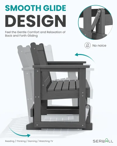 Miniatura 3 de SERWALL Silla Mecedora Deslizante para Exteriores, HDPE Resistente a Todo Clima, Sofá Biplaza para 2 Personas, Banco Mecedor para Exteriores con Gris