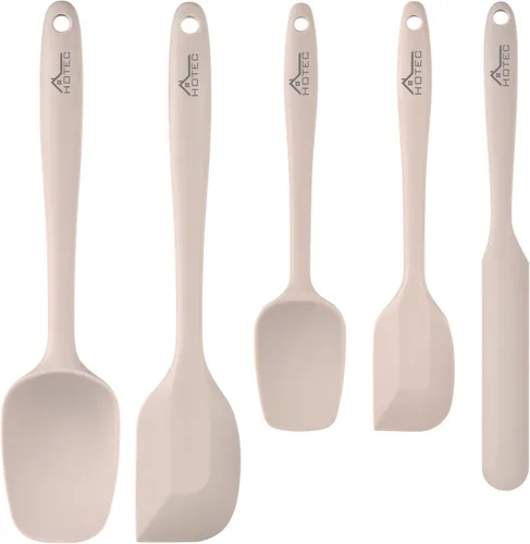 HOTEC Juego de 5 espátulas de goma de silicona resistentes al calor de 600 ℉, sin BPA, para cocina, hornear, mezclar para utensilios de cocina Caqui