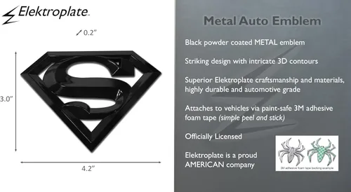 Miniatura 3 de Elektroplate Emblema de DC Comics Superman con licencia oficial, todo de metal negro para autos, camiones y todos los vehículos Ajuste universal