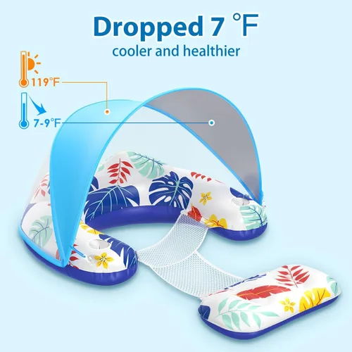 Miniatura 5 de LAYCOL Flotadores de piscina premium para adultos con dosel, elegante tumbona de piscina, flotadores de piscina resistentes para adultos, flotadores