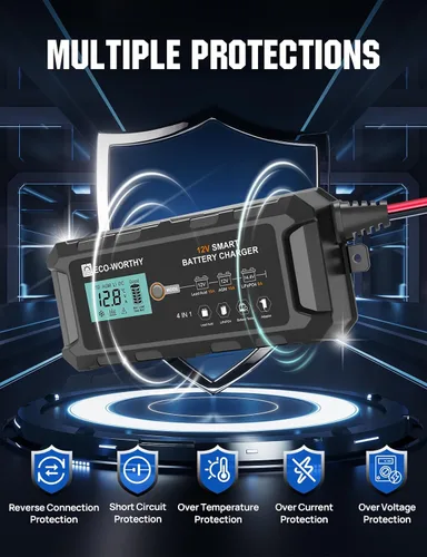 Miniatura 7 de ECO-WORTHY Cargador de batería LiFePO4 10A de 12 V, cargador y mantenedor de batería de litio inteligente, cargador de goteo y desulfatador