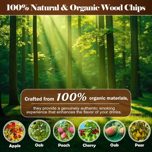Miniatura 2 de INSISART Chips de madera para ahumar whisky, 6 sabores de manzana, cereza, roble, pera, durazno, nogal, chips naturales para cócteles, anticuado