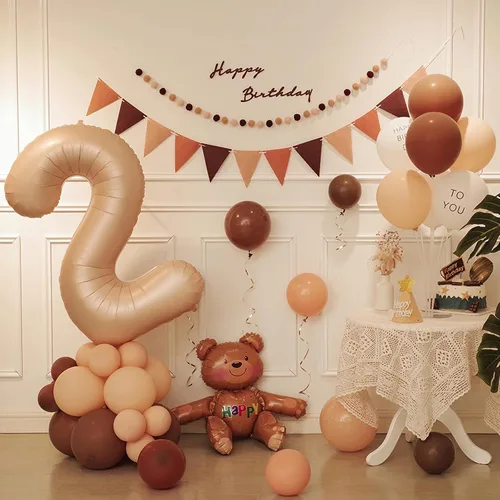 Miniatura 3 de Globos con el número 2, 2 globos, 2 globos de número 40 pulgadas, globos grandes de aluminio beige grandes para fiestas de cumpleaños, bodas, Beige 2