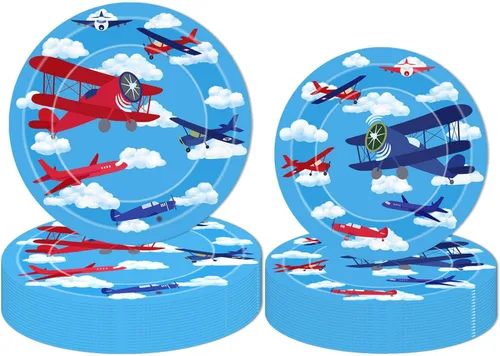 Miniatura 2 de Platos y servilletas de fiesta de avión, decoración de fiesta de cumpleaños de aviación, juego de vajilla para fiesta temática de aviación
