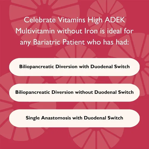 Miniatura 5 de Celebrate Vitamins Multi ADEK masticables sin hierro, multivitamínico bariátrico diario, alto nivel de vitaminas A, D, E, K y B12 para pacientes