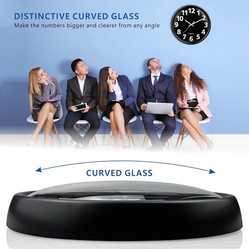 Miniatura 3 de Plumeet - Reloj de pared de 12 pulgadas, relojes de pared silenciosos, funciona con pilas, de cuarzo sin tictac, estilo moderno, adecuado para Negro