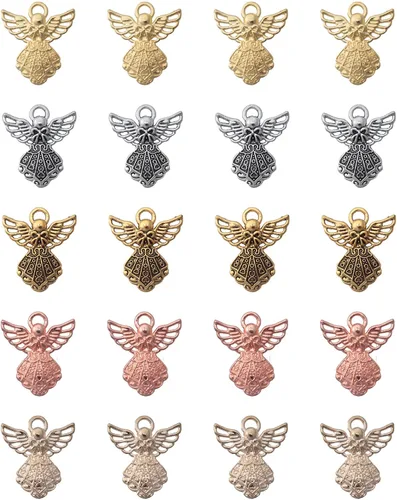 Miniatura 12 de 30 dijes de ángel vintage de metal plateado de 0.06 x 0.91 pulgadas (1.024 x 0.906 in), colgantes vintage para hacer joyas, kit de collares