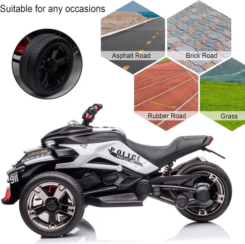 Miniatura 4 de POSTACK Moto de policía para niños de 24 V, vehículo eléctrico con batería de 3 ruedas para niños y niñas, vehículo de paseo con luces LED, música