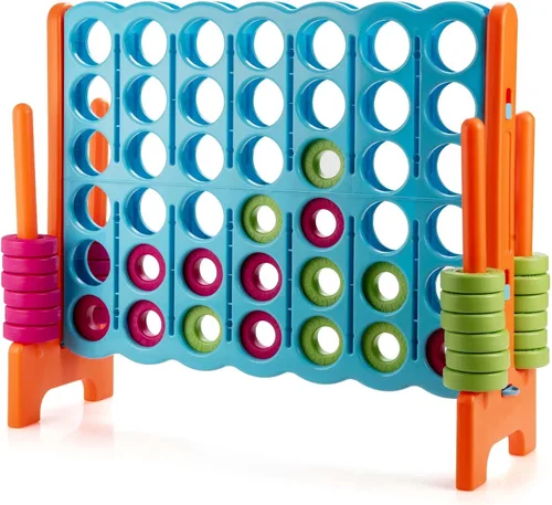 KOTEK Juego gigante de 4 en una fila, 3.5 pies de alto jumbo de 4 en puntuación familiar con deslizadores de liberación rápida y 42 anillos grandes,