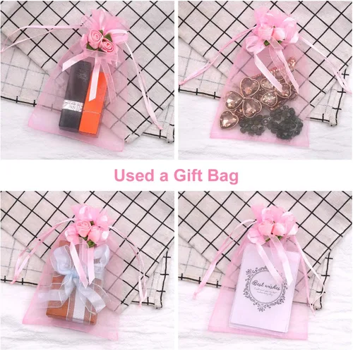 Miniatura 4 de SumDirect Bolsas de regalo de organza rosa – 50 bolsas de regalo de boda de 4 x 6 pulgadas, bolsas de joyería con cordón para fiestas, bodas