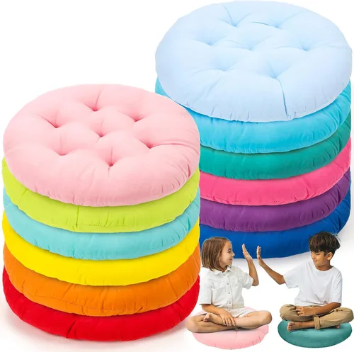 Miniatura 15 de Fumete 12 cojines de suelo de 16 x 16 pulgadas, cojines redondos de color para sillas de suelo de lectura, para niños y adultos, suministros