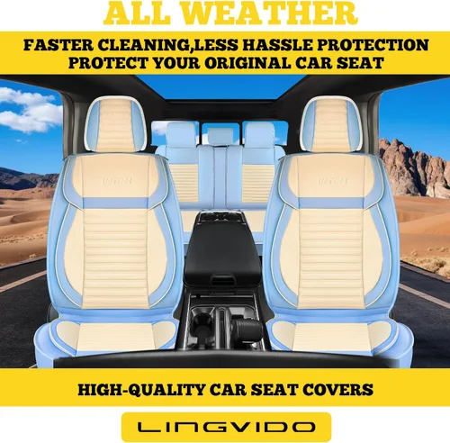 Miniatura 3 de LINGVIDO Fundas de asiento de automóvil, transpirables e impermeables, de piel sintética para autos, SUV, camiones, sedán, funda de asiento