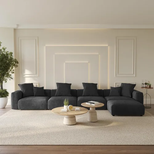 Miniatura 53 de WJShome Cloud Couch Sofá Seccional Modular, Sofá en Forma de L de 102 pulgadas con Otomana, Sofá de Pana Beige de 3 Asientos, Sofá Seccional