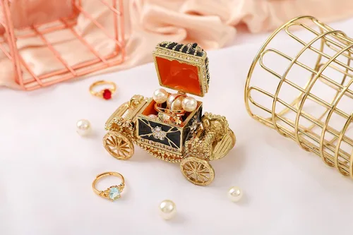 Miniatura 7 de QIFU Pintado a mano esmaltado Royal Carriage Bisagra Joyería Caja de baratija, regalo único decoración del hogar (dorado)