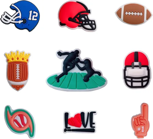 Miniatura 4 de Paquete de 50 dijes de cocodrilo para zapatos deportivos Crock para niños, béisbol, rugby, fútbol, baloncesto, zapatos, accesorios para croc
