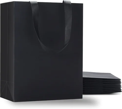 Miniatura 8 de Bolsas de regalo blancas con asas, 10 bolsas pequeñas de papel blanco de 5.25 x 3.75 x 8 pulgadas con asas de cinta, bolsa de compras de papel kraft