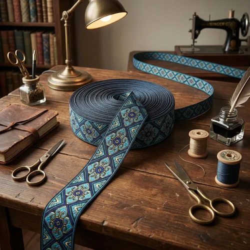 Miniatura 7 de Cinta jacquard boho de 5 yardas bordada azul marino para coser, bolso hecho a mano, decoración de ropa