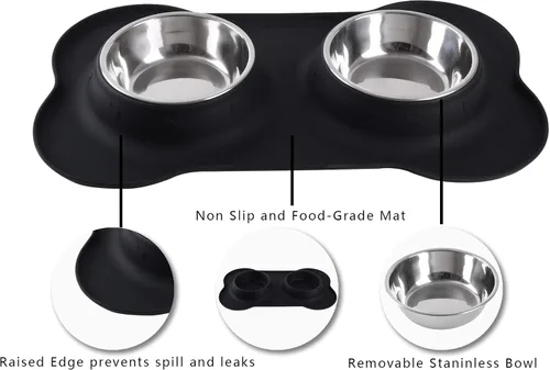 Miniatura 3 de Hubulk - Comedero doble de acero inoxidable con base de silicona antideslizante antiderrames y pala para alimento, para perros pequeños, medianos