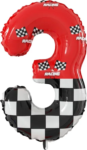 Miniatura 15 de Globos gigantes de papel de aluminio con números de tema de carreras a cuadros en blanco y negro de 40 pulgadas (Número 0)