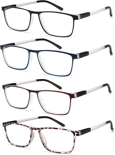 EYEURL Paquete de 4 lentes de lectura para hombres y mujeres, lectores con bloqueo de luz azul con bisagras de resorte+1.25