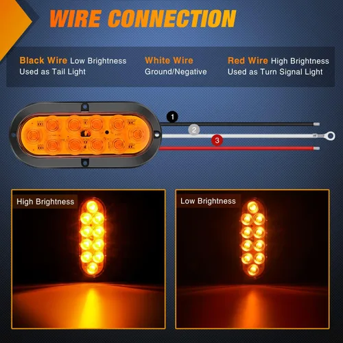 Miniatura 6 de Nilight Luz trasera LED ovalada de 6 pulgadas para remolque, roja, blanca y ámbar, 6 piezas, impermeable, parada, freno, señales de giro, reversa