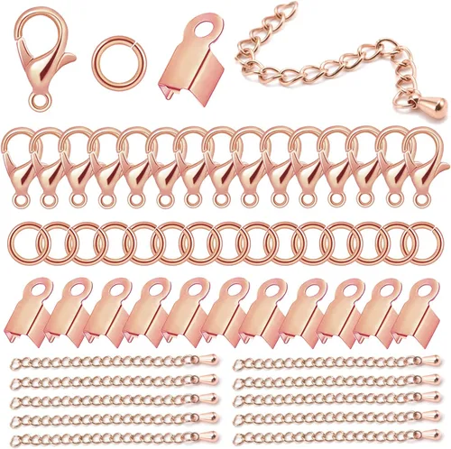 Juego de 580 piezas de accesorios para fabricación de joyas, incluye 250 conectores de anillo de salto abiertos, 250 tapas de extremo de cable Oro