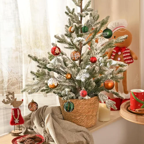Miniatura 6 de DecorbyHannah - Juego de adornos de Navidad de pan de jengibre, 21 piezas, adornos rojos, verdes y dorados para árbol de Navidad, bolas colgantes