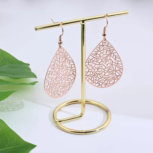 Miniatura 18 de 14K Gold Plated Silver Rose Gold Teardrop Filigree Dangle Earrings Lightweight Leaf Drop Earrings for Christmas Gift
