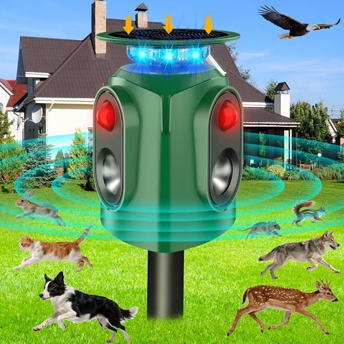 Miniatura 9 de Repelente ultrasónico de animales para exteriores – Repelente de gatos para exteriores y disuasorio de ciervos con sensor PIR, alimentado por