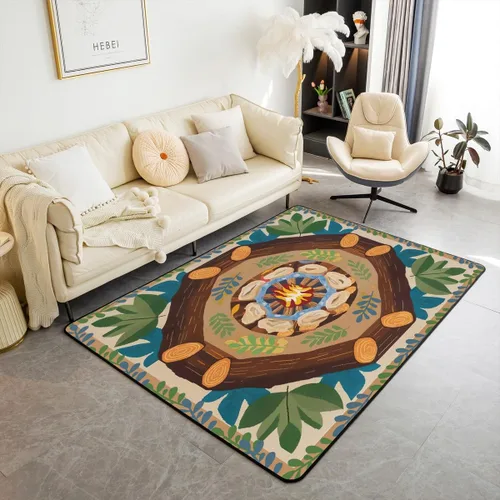 Miniatura 9 de Alfombra de fogata de 3 x 5 pies, decoración de tocones de árbol de bosque para niñas, mujeres, hombres y adolescentes, alfombra de madera marrón