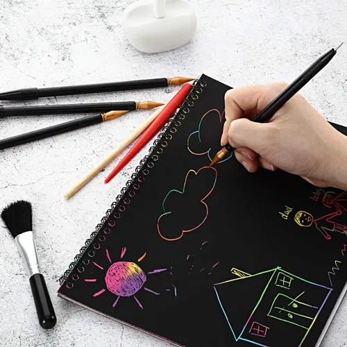 Miniatura 4 de Tatuo - Juego de 27 herramientas para rascar con lápiz de color para rascar y raspar el pincel negro para pintura de papel