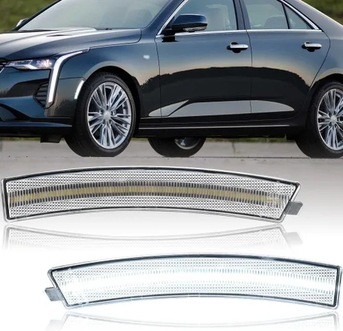 Miniatura 16 de Lentes transparentes CT4 LED para luces de marcador lateral para 2020-2023 Cadillac CT4, luces LED ámbar para parachoques delantero, luces de señal