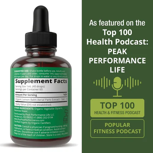 Miniatura 6 de Peak Performance USDA Organic Lemon Balm Tintura – Suplemento líquido de gotas de aceite para relajación, calma, digestión – Extracto de hoja vegano