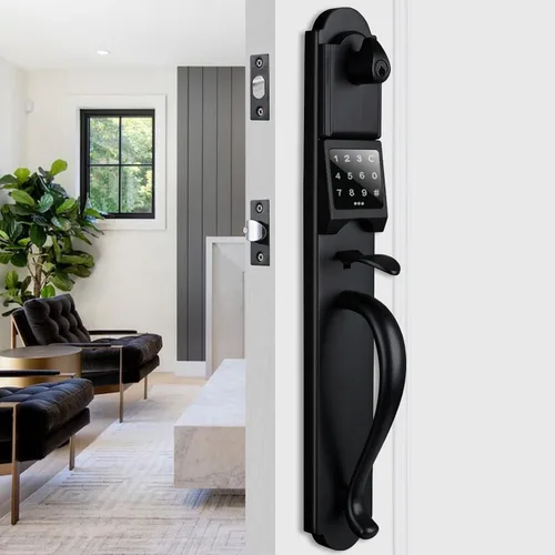 Miniatura 2 de Cerradura de puerta de entrada sin llave con teclado para pantalla táctil, juego de manija exterior electrónica en borde Camelot, cerradura